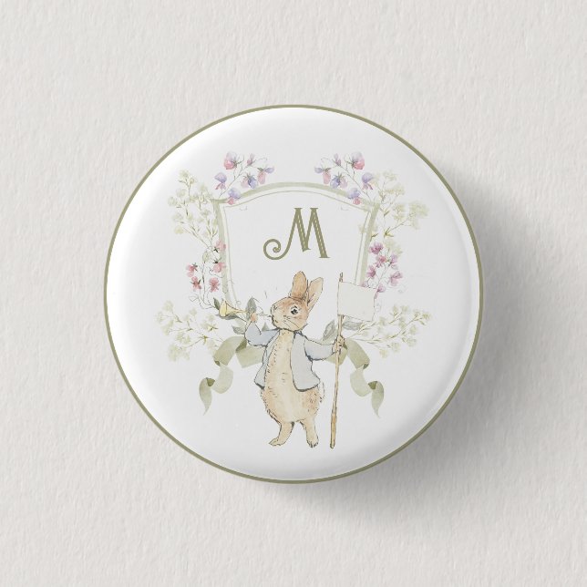 Badge Rond 2,50 Cm en vichy Pierre le Baby shower de Monogramme bleu  (Devant)