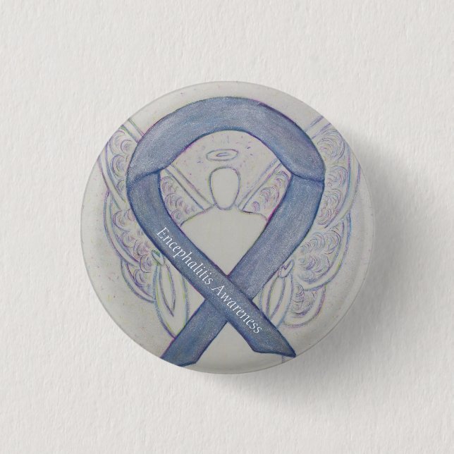 Badge Rond 2,50 Cm Encéphalite Conscience de l'argent Ruban Angel Pin (Devant)