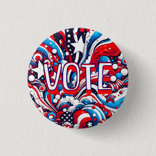 Badge Rond 2,50 Cm Encouragement au vote patriotique rouge, blanc et