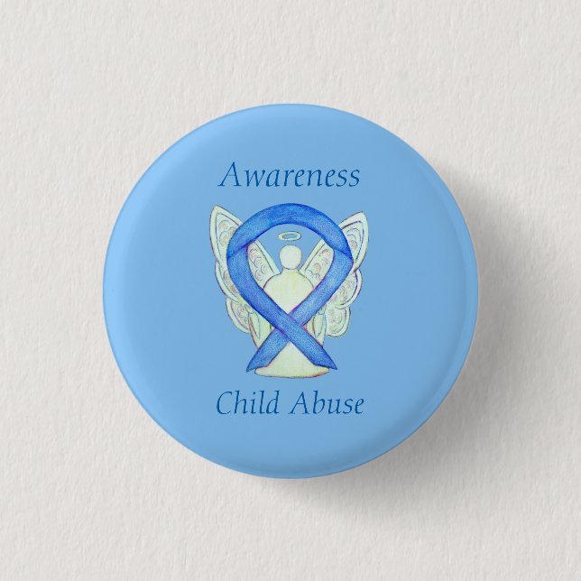 Badge Rond 2,50 Cm Enfants maltraités Blue Sensibilisation Ruban Ange (Devant)
