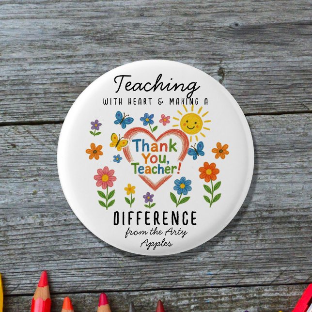 Badge Rond 2,50 Cm Enseigner avec le coeur et faire une différence En (Créateur téléchargé)
