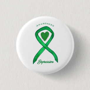 Badge Rond 2,50 Cm Épingle à bouton en forme de cœur vert Ruban de se
