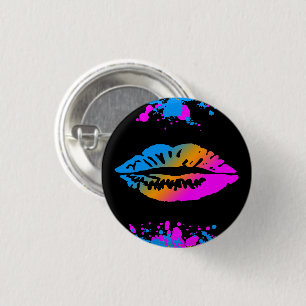 BADGE ROND 2,50 CM ÉPINGLE À BROCHE 80'S RÉTRO VINTAGE NEW WAVE LÈVRE