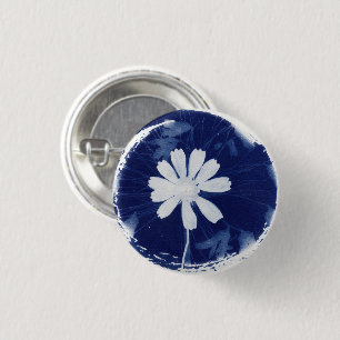 Badge Rond 2,50 Cm Épingle à revers en cyanotype de marguerite bleu r