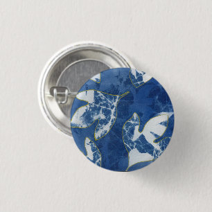 Badge Rond 2,50 Cm Épingle Cyanotype feuille bleue