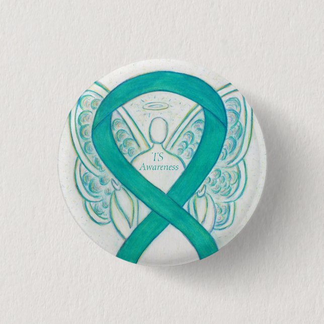 Badge Rond 2,50 Cm Épingle d'angle Turquoise de ruban de sensibilisat (Devant)