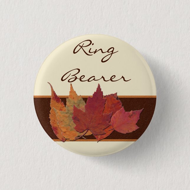 Badge Rond 2,50 Cm Épingle de mariage Brown orange ivoire séché Feuil (Devant)