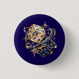 Badge Rond 2,50 Cm Épingle ronde Luxury 3D Lucky Dice — Or & Saphir