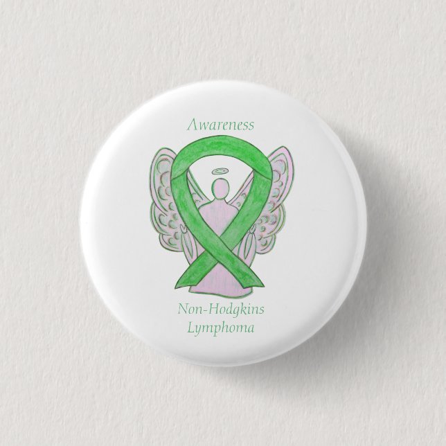 Badge Rond 2,50 Cm Épingles de ruban vert non-Hodgkins Lymphoma Angel (Devant)