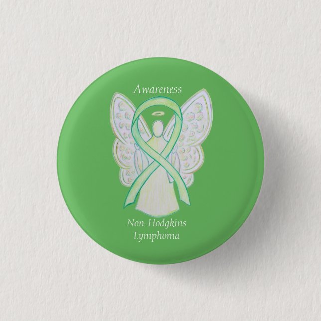 Badge Rond 2,50 Cm Épingles de ruban vert non-Hodgkins Lymphoma Angel (Devant)