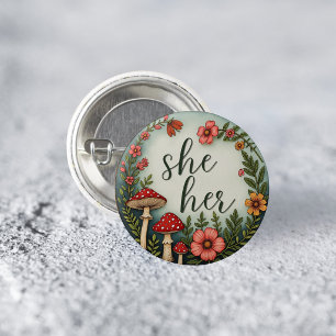 Badge Rond 2,50 Cm Épinglette de pronom cottagecore Elle/La communaut