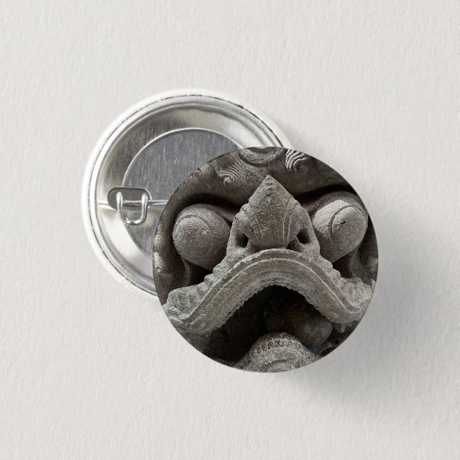 Badge Rond 2,50 Cm Épinglette de sculpture de roche en granit Foo Dog (Devant & derrière)