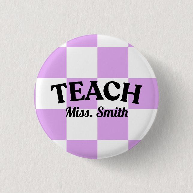 Badge Rond 2,50 Cm Épinglette enseignant violet à carreaux (Devant)