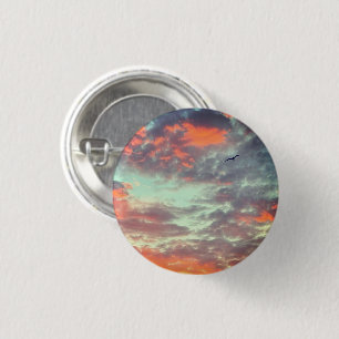 Badge Rond 2,50 Cm Épinglette Photo Oiseau Volant Nuages Roses Ciel