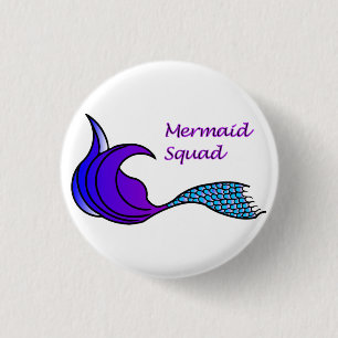 Badge Rond 2,50 Cm Équipe de sirène avec bouton de queue violet et bl