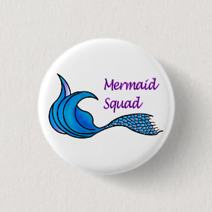 Badge Rond 2,50 Cm Équipe de sirène avec queue de sirène bleue sur un