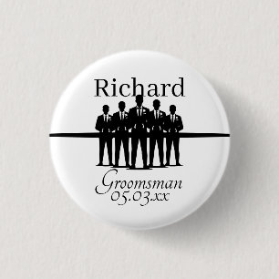 Badge Rond 2,50 Cm Équipe du marié Silhouette Mariage Noms Date