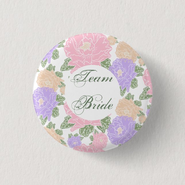 Badge Rond 2,50 Cm Équipe Mariée, florale (Devant)