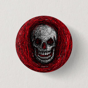 Badge Rond 2,50 Cm Éraflure rouge de bouton de sourire de crâne