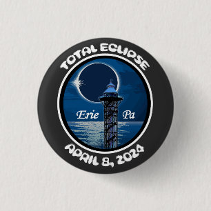 Badge Rond 2,50 Cm Erie Pennsylvanie Total Solaire Eclipse Avril 2024