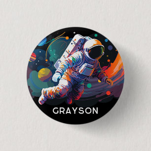 Badge Rond 2,50 Cm Espace astronaute moderne coloré Nom personnalisé