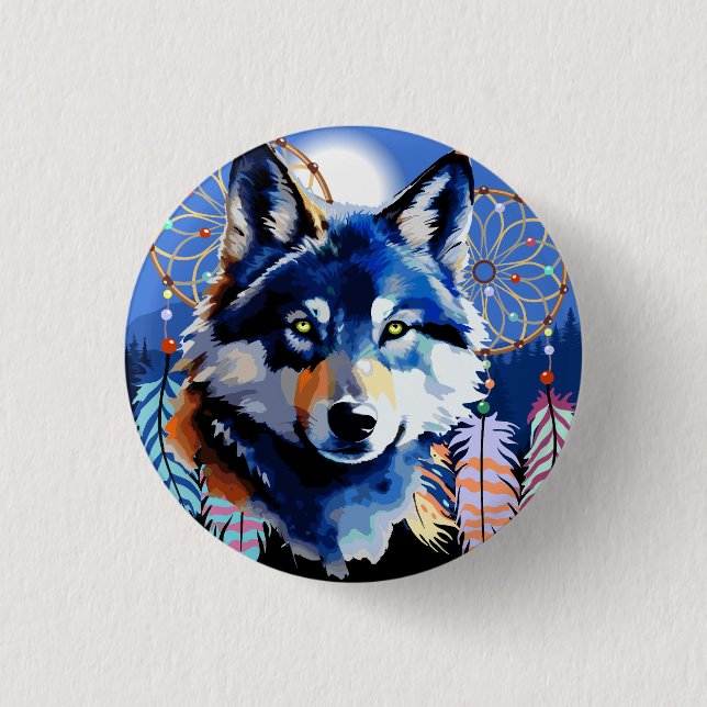 Badge Rond 2,50 Cm Esprit animal indigène Wolf (Devant)
