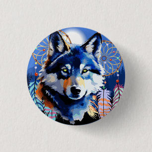 Badge Rond 2,50 Cm Esprit animal indigène Wolf