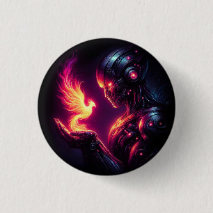 Badge Rond 2,50 Cm Esprit de feu de phénix de robot cyber futuristic