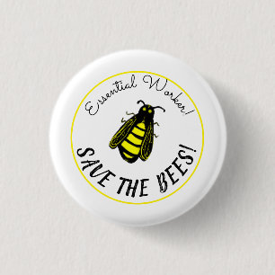 Badge Rond 2,50 Cm Essential Worker Cute Bee Art Save the Bees