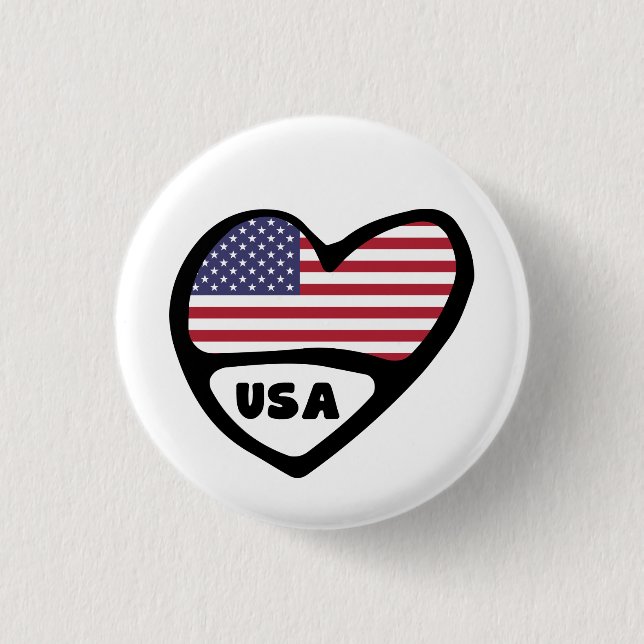 Badge Rond 2,50 Cm États-Unis Code Pays Drapeau Coeur Pin, États-Unis (Devant)