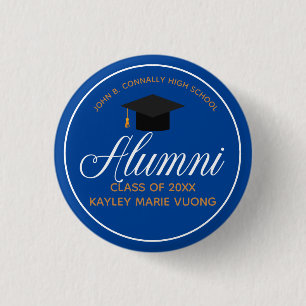 Badge Rond 2,50 Cm Étiquette Alumni Blue Gold High School Nom person