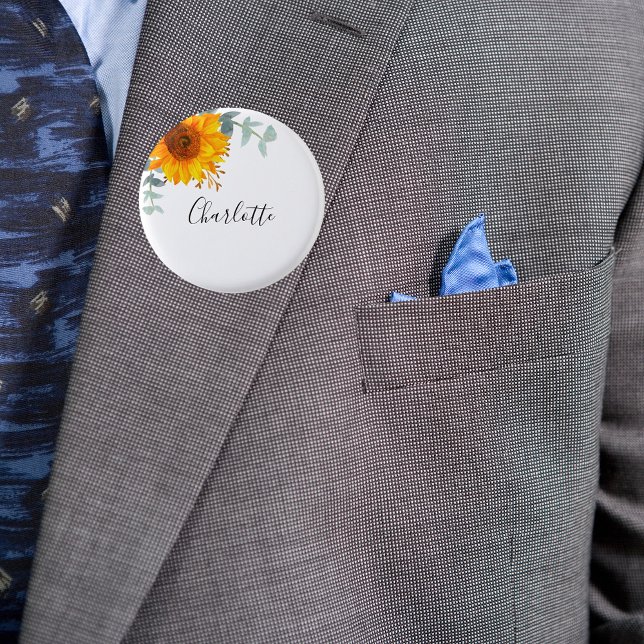 Badge Rond 2,50 Cm Étiquette nominative de tournesol de verdure d'euc (Créateur téléchargé)