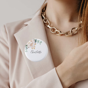 Badge Rond 2,50 Cm Étiquette nominative florale blanche d'eucalyptus