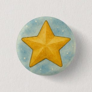 Badge Rond 2,50 Cm Étoile de Noël dorée dans un ciel enneigé