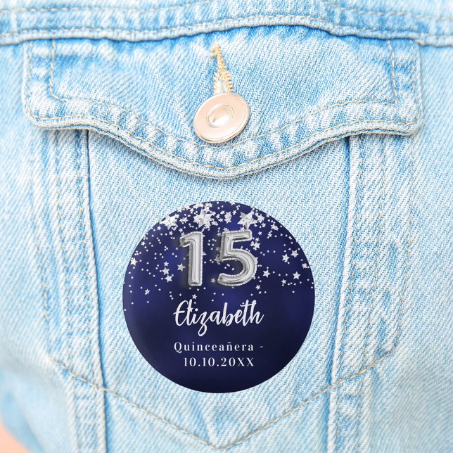 Badge Rond 2,50 Cm étoiles bleu marine de Quinceanera (Créateur téléchargé)