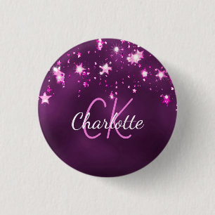 Badge Rond 2,50 Cm Étoiles de parties scintillant violet personnalisé