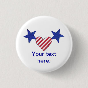 Badge Rond 2,50 Cm Étoiles et rayures de coeur rouge blanc et bleu