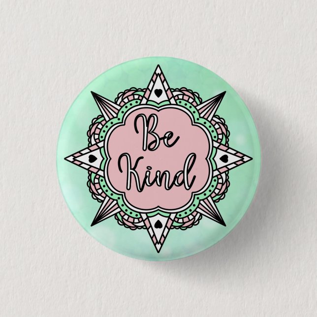 Badge Rond 2,50 Cm Être gentil | Mint vert et rose (Devant)