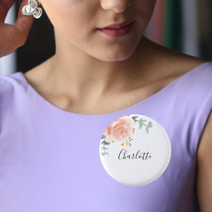 Badge Rond 2,50 Cm Eucalyptus greenery rose gold floral name tag