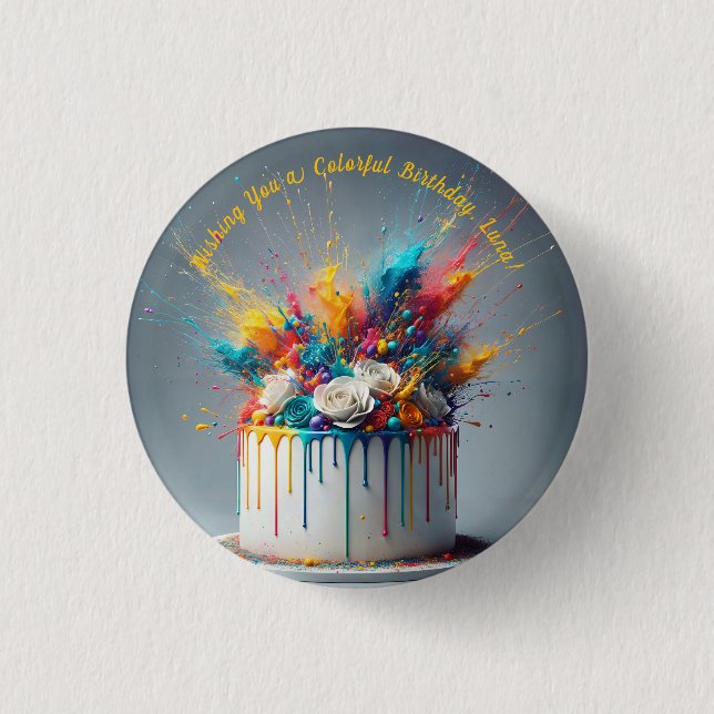 Badge Rond 2,50 Cm Explosion de joie - Joyeux gâteau d'anniversaire (Devant)