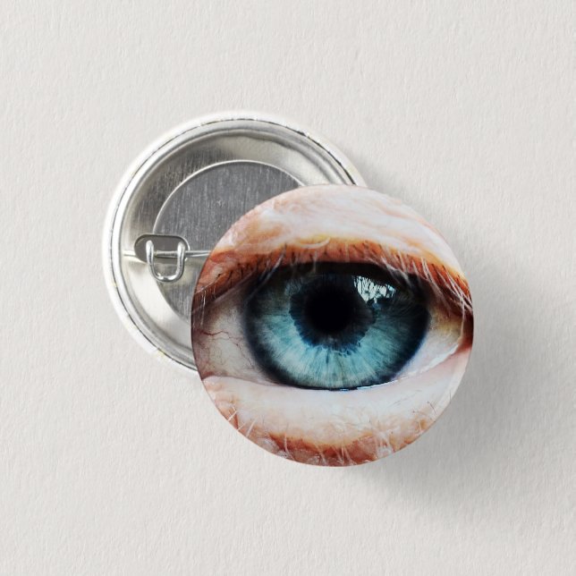 Badge Rond 2,50 Cm Eyeball effrayant & Halloween Oeil bleu /zombie éf (Devant & derrière)