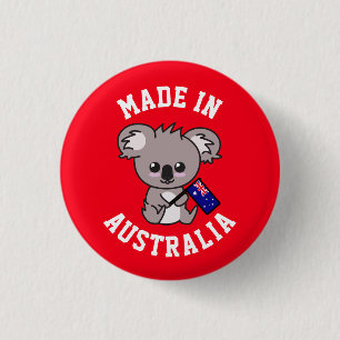 Badge Rond 2,50 Cm Fabriqué En Australie : Koala tenant le drapeau au