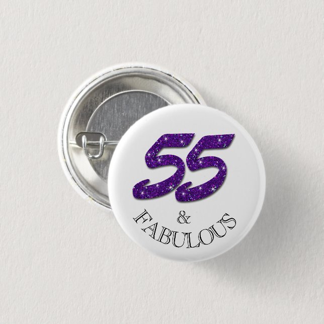 Badge Rond 2,50 Cm Fabuleux 55e anniversaire Fête de la Parties scint (Devant & derrière)