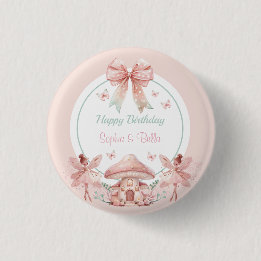 Badge Rond 2,50 Cm Fairy Girls Mushroom House Ribbon Twins Anniversai