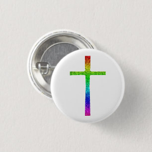 Badge Rond 2,50 Cm Faith Cross Rainbow