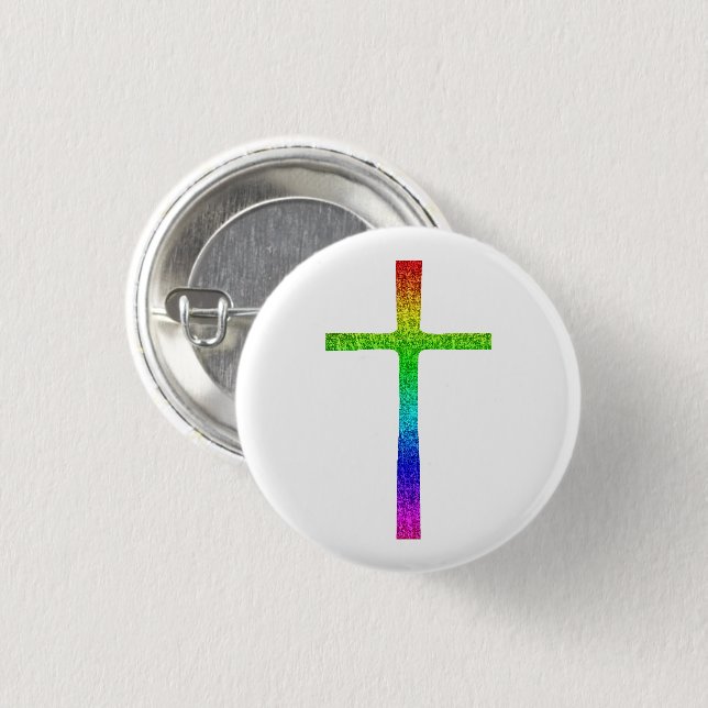 Badge Rond 2,50 Cm Faith Cross Rainbow (Devant & derrière)