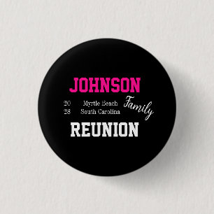 Badge Rond 2,50 Cm Famille Réunion Typographie moderne Hot Pink