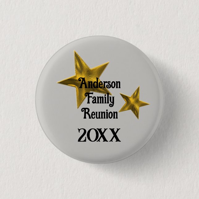 Badge Rond 2,50 Cm Family Reunion Faire-part Gold Star Événement annu (Devant)