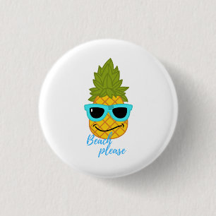 Badge Rond 2,50 Cm Fantaisie D'Ananas Avec Lunettes De Soleil Été