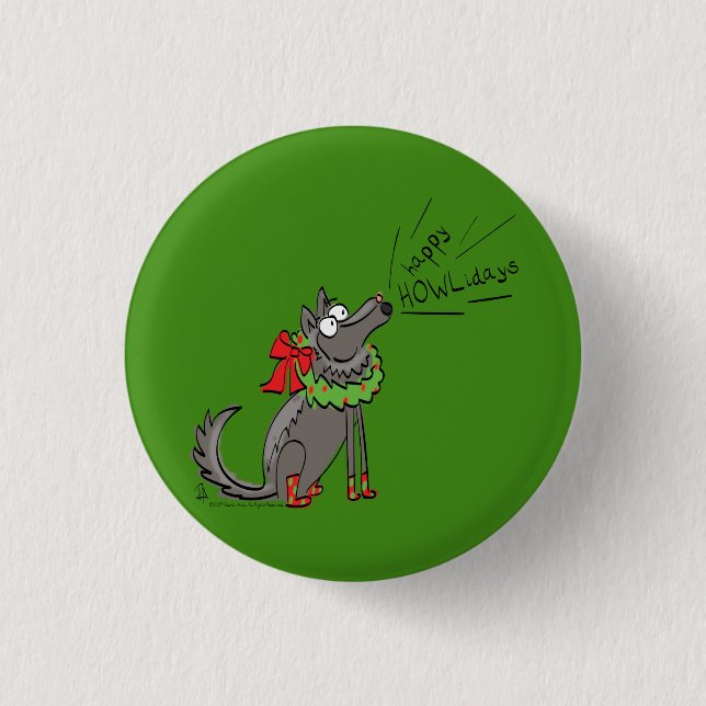 Badge Rond 2,50 Cm Fantaisie Loup Noël Joyeux Howlidays Holiday (Devant)